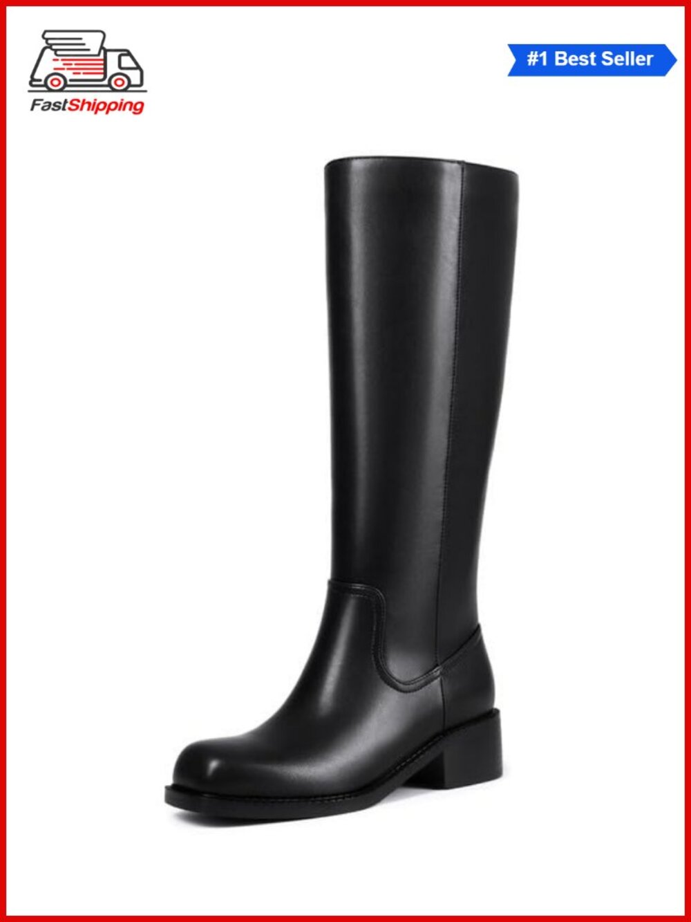 Knee High Boots Womens Faux Leather Square Toe Low Heel Tall Side Zip